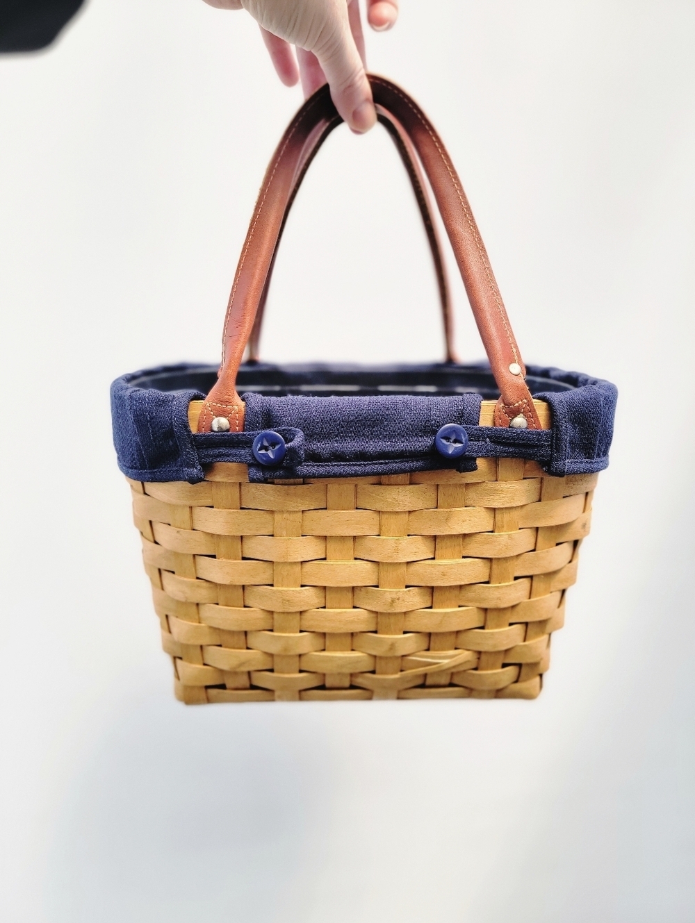 Longaberger Medium Boardwalk Picnic Basket Bag Leather Handle Cottagecore USA